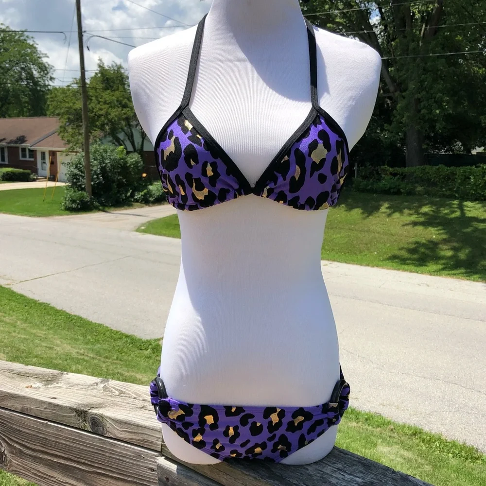 - Metallic Purple Leopard Triangle Bikini Set SZ S! NEW!